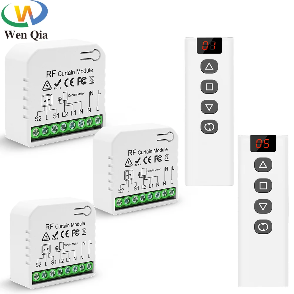 433Mhz Wireless Roller Shutter Motor Blind Switch 70M Remote Control Range for Electric Windows Curtain Blinds, No Wifi(5 in 1)