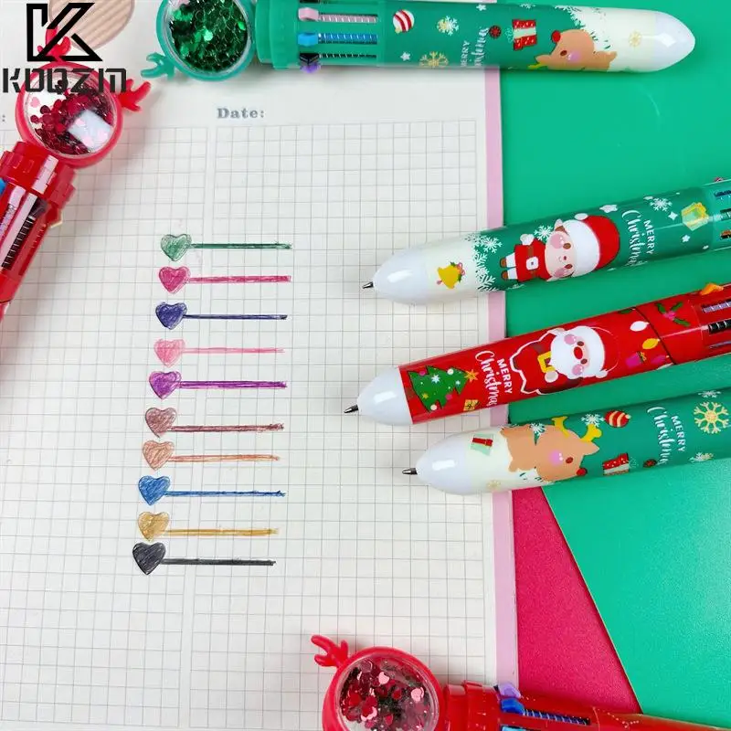 

Рождественская выдвижная ручка с Санта Клаусом, 10 цветов, кавайная ручка, студенческие подарки, школьные офисные канцелярские принадлежности