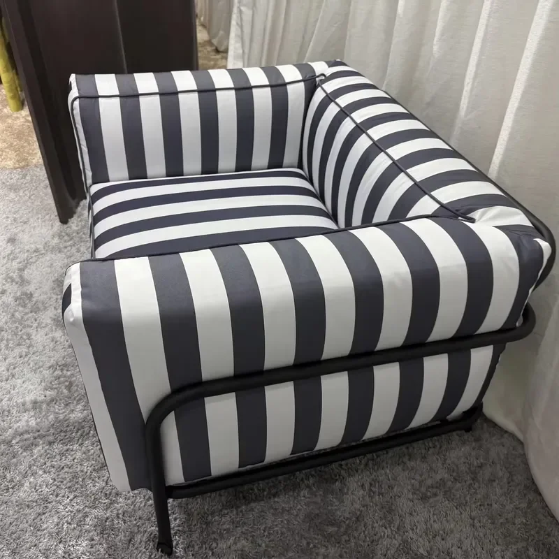 Disen Modern Italian Style Apartment Outdoor Armchair Stainless Steel Frame Striped Foam Fabric Waterproof
