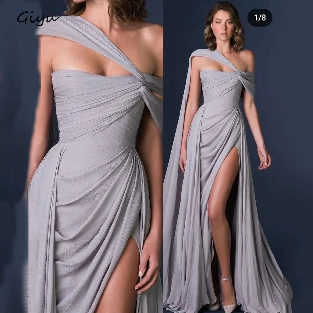 

Giyu Sexy Side High Slit Evening Gown Dress One-Shoulder Draped Floor-Length Wedding Party Dress Summer Dress