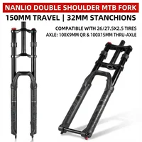 NanLio Horquilla de aire MTB de doble corona de 27,5/29 pulgadas (neumático de 2,5"") - Viaje de 150 mm, ajuste de rebote, 32 mm 15/9 x 100 mm para bicicleta eléctrica y descenso