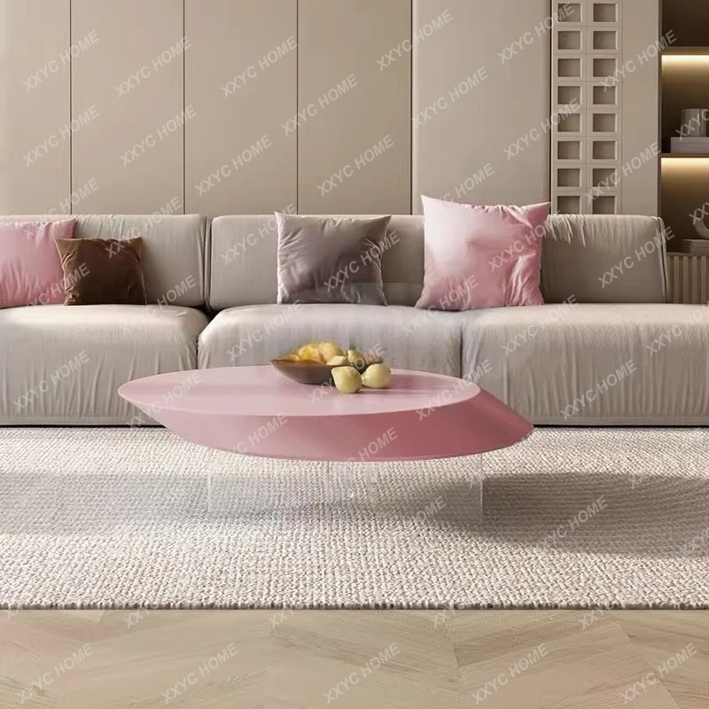 Living room household pink and white acrylic creative special-shaped suspension coffee table