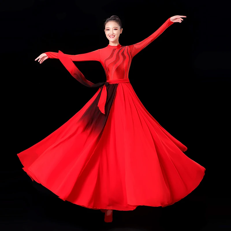 

X001 Women's Long Dress Classical Dance Elegant Performance Clothes Red Flame Dance Dress Women's Dance Casual Long Dress