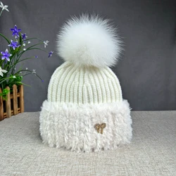 2024 Plush Splicing Ear Protection Knitted Hat Women's Autumn and Winter Warm Knitted Hat Fashion Cold Hat