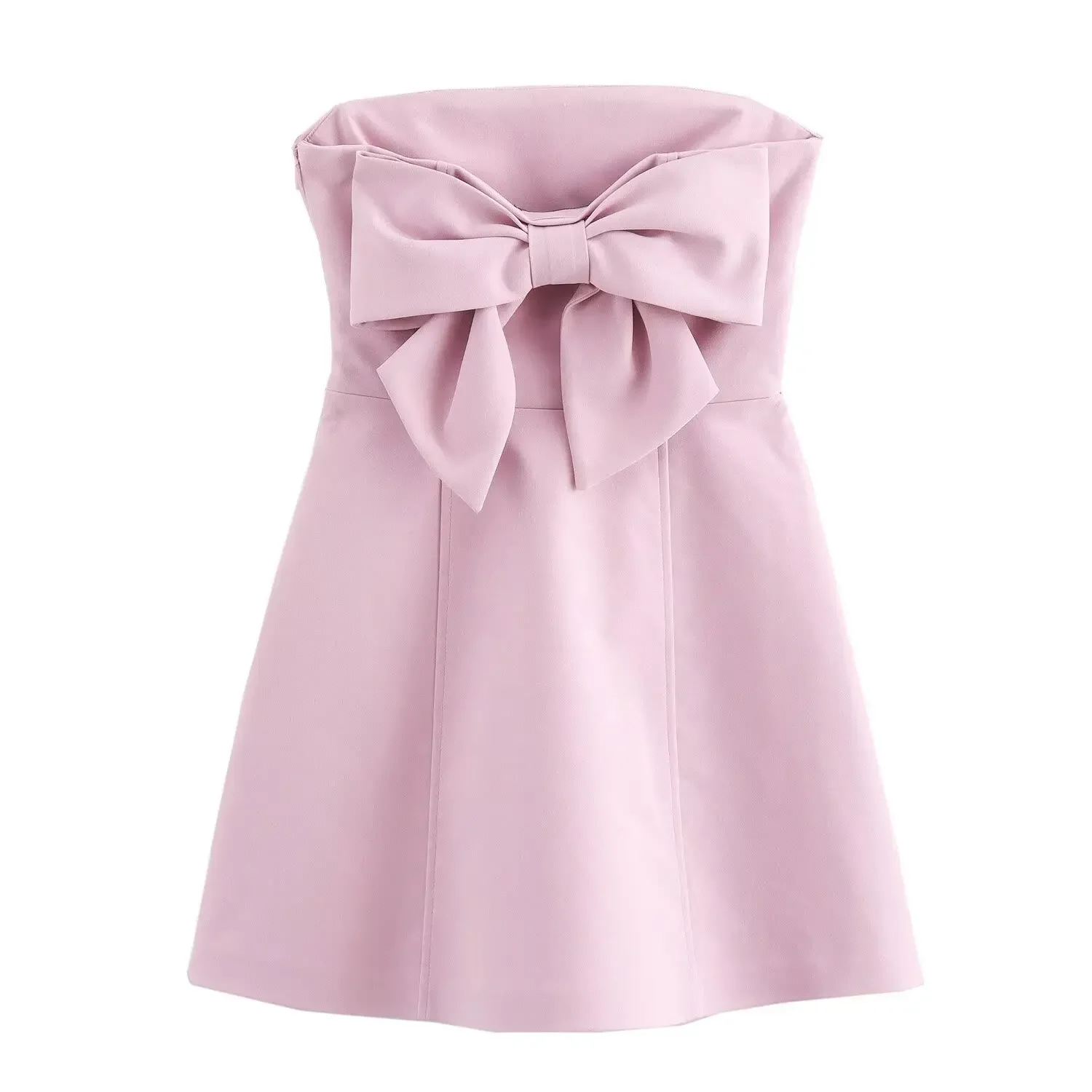 Elegant Cross-border Mini Dress For Women Autumn 2024 New Arrival Strapless Backless Bow Design Ladies Fashion Clothing