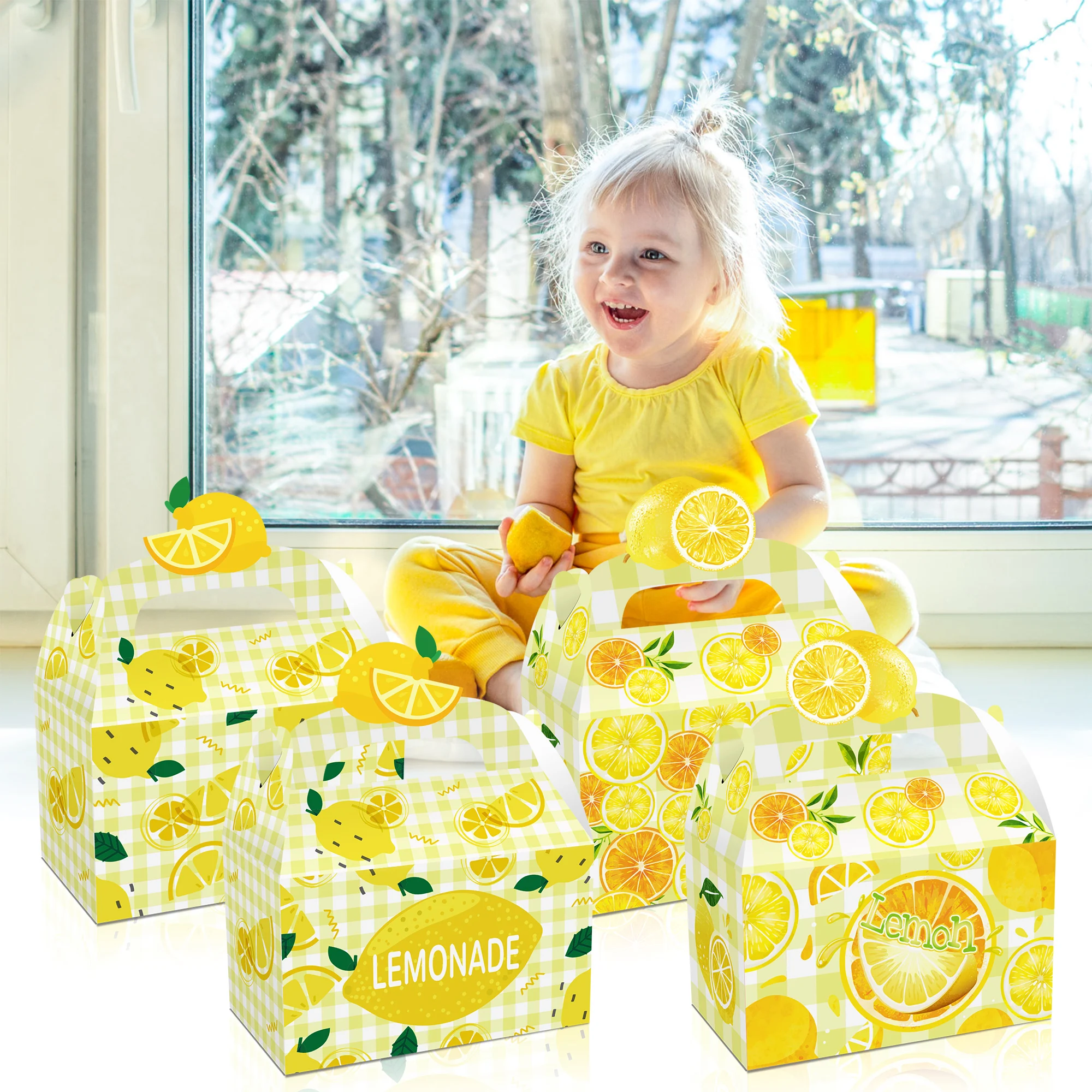 DD246 4Pcs 16x9.5x9.5CM Party Supplies Paper Packing Gift Boxes for Birthday Party Fruit Lemon Pattern