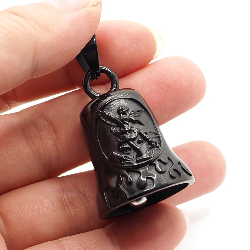 Punk 316L Stainless Steel Archangel Motorcycle Necklace For Men Vintage St Michael Angel Bell Pendant Belief Amulet Jewelry Gift