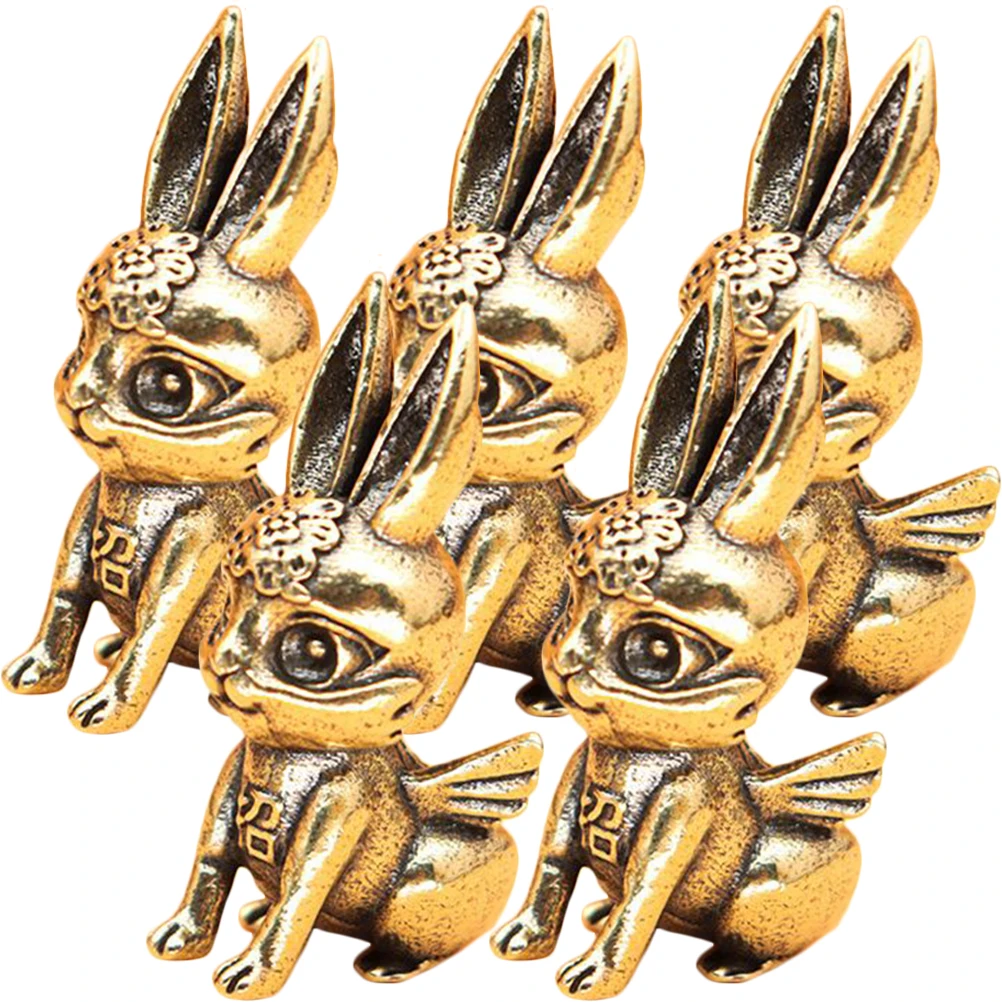 

5pcs Brass Bunny Mini Small Rabbit Decor Wing Design Desktop Animal Ornament For Indoor Cabinet Display Brass Craft Statues