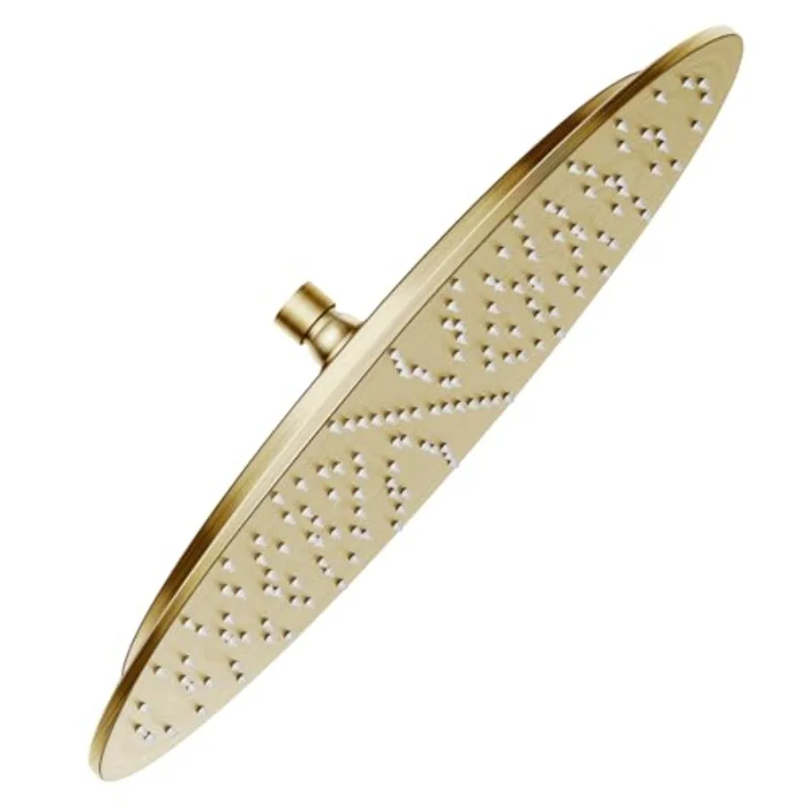 Rain shower head for bathroom, brass with brushed gold finish, 16 inch round rainfall showerhead, 1.8 GPM flow rate