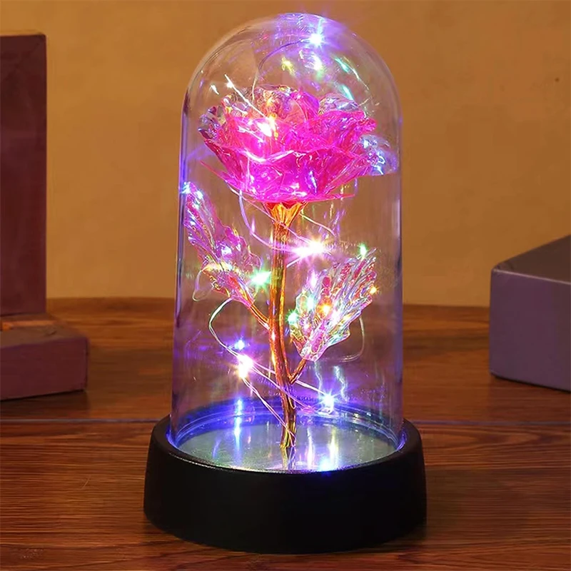 Presente de dia dos namorados para namorada, rosa eterna, folha de luz led, flor em capa de vidro, lembranças de casamento para o dia das mães, presentes de dama de honra