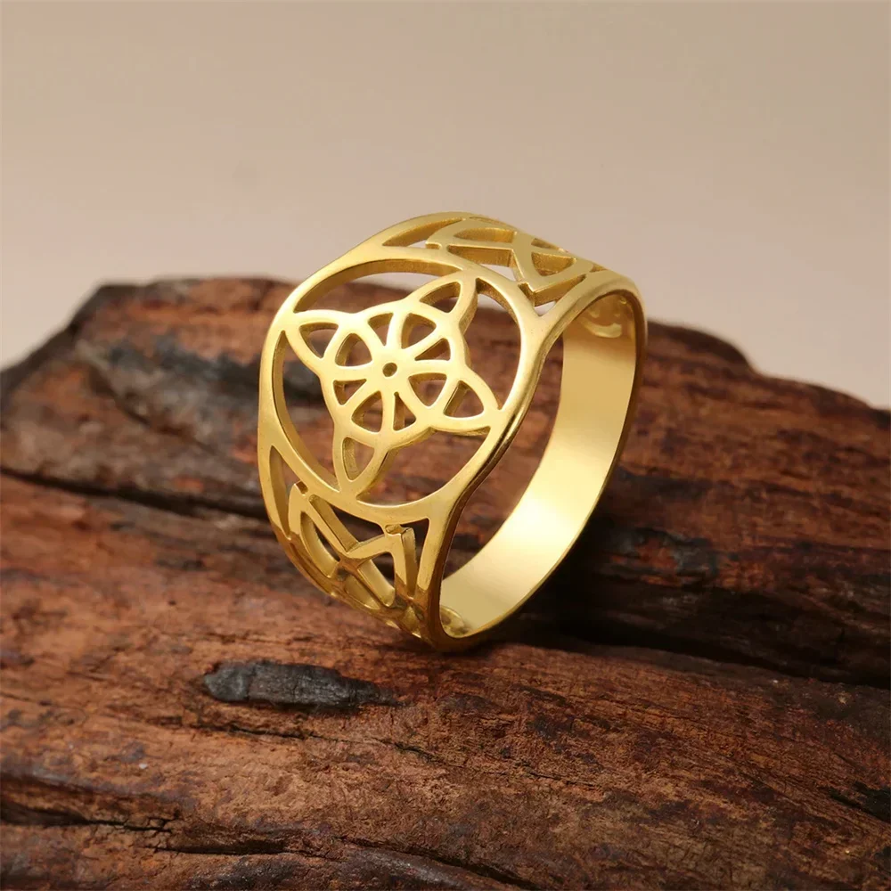 Witch Knot Rings Women Men Witchcraft Wicca Stainless Steel Rings Celtics Knot Amulet Protection Couple Jewelry