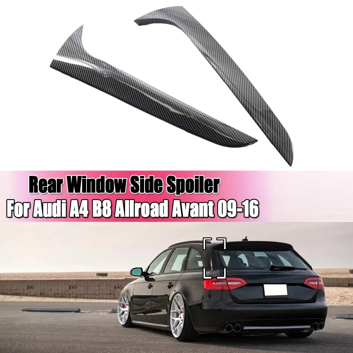 Rear Window Side Spoiler Canard Splitter for - A4 B8 Allroad 2009-2016 Carbon Fiber Style