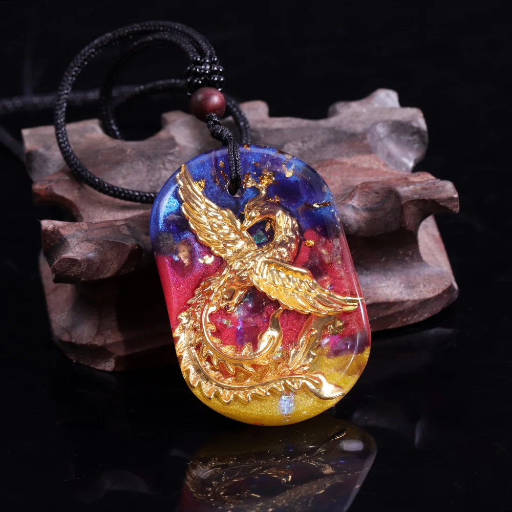 Phoenix Rising Orgone Pendant Gradient Color Necklace Bird Of New Beginnings Orgonite Spiritual Crystal Energy Pendant