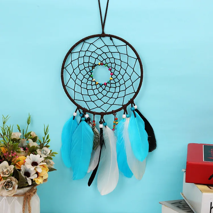 Trendy Sweet Handmade Turquoise Dream Catcher Craft Pendant Rope Braided Door Window Decoration Hanging Car Interior Ornament