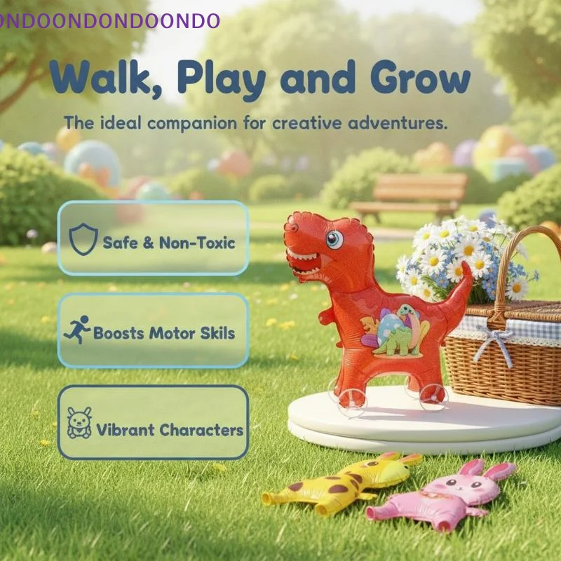 Walking Pet Foil Balloons with Wheels, Adorable Dinosaur Rabbit Styles, Non-Toxic for Kids Baby Shower Party Supplies