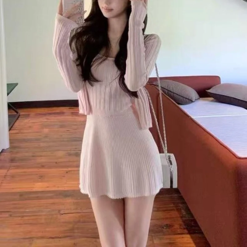 

Korean Chic Elegant Three Piece Set Women Sweet Slim Fit Cami Top Cropped Cardigan Mini Skirt Harajuku Fashion Outfit 2026 New