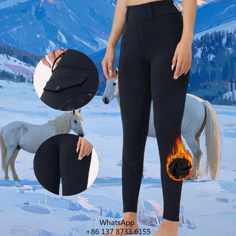 Women's High-Waisted Thermal Lined Silicone Jodhpur Non-Slip Equestrian Riding Pants 2-Side Large Pockets Warm Horse Riding
