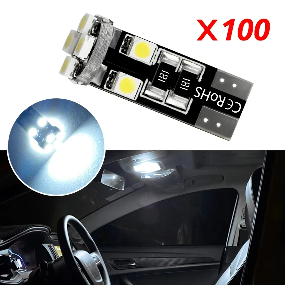 

100 шт., белые светодиодные лампы для багажника T10 8SMD Canbus 194 W5W