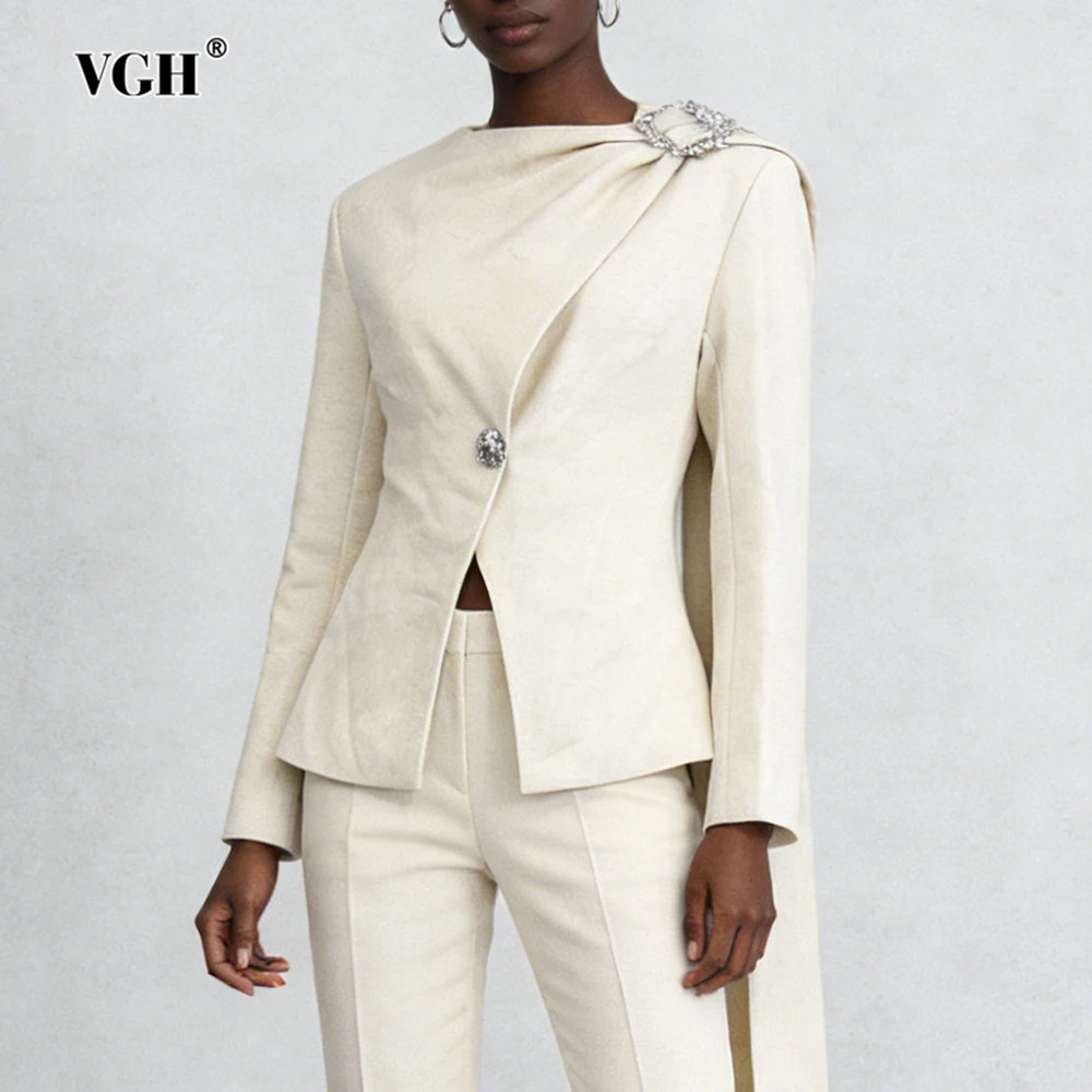 

Элегантные однотонные блейзеры во французском стиле VGH для женщин, осенняя повседневная куртка с круглым вырезом и длинными рукавами, модная женская куртка для вечеринок, новинка