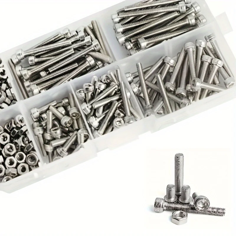 150pcs/box Hex Head 304 Stainless Steel M3 Screw And Nut Set Hexagon Socket Screws Bolts Nuts For Small DIY Repair Projects