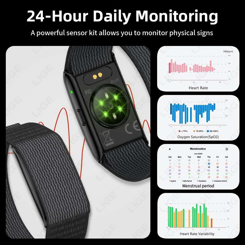 LIGE GPS Tracking AI Health Smart Bracelet Call Reminder Blood Pressure Heart Rate Watches Sport Fitness Wristband For Men Women