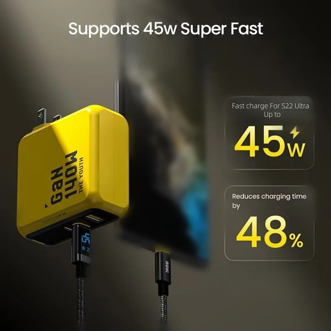 AOHI 유스 140W GaN 충전기 PD3.1 3포트 타입 C 퀵차지 맥북 프로 노트북용... - 2