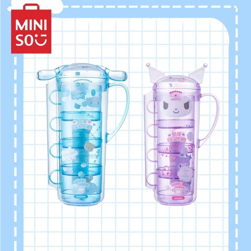

MINISO Sanrios Kuromi Cinnamoroll Water Cup Anime Cute Cartoon Transparent Multi-layer Kettle Kawaii Large Capacity Size 1400ml