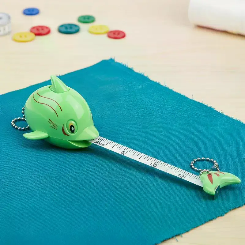 Cute Dolphin Shaped One Key Retract Soft Measuring Tape Portable Mini Ruler With Keychain For Body Sewing Measurement Use