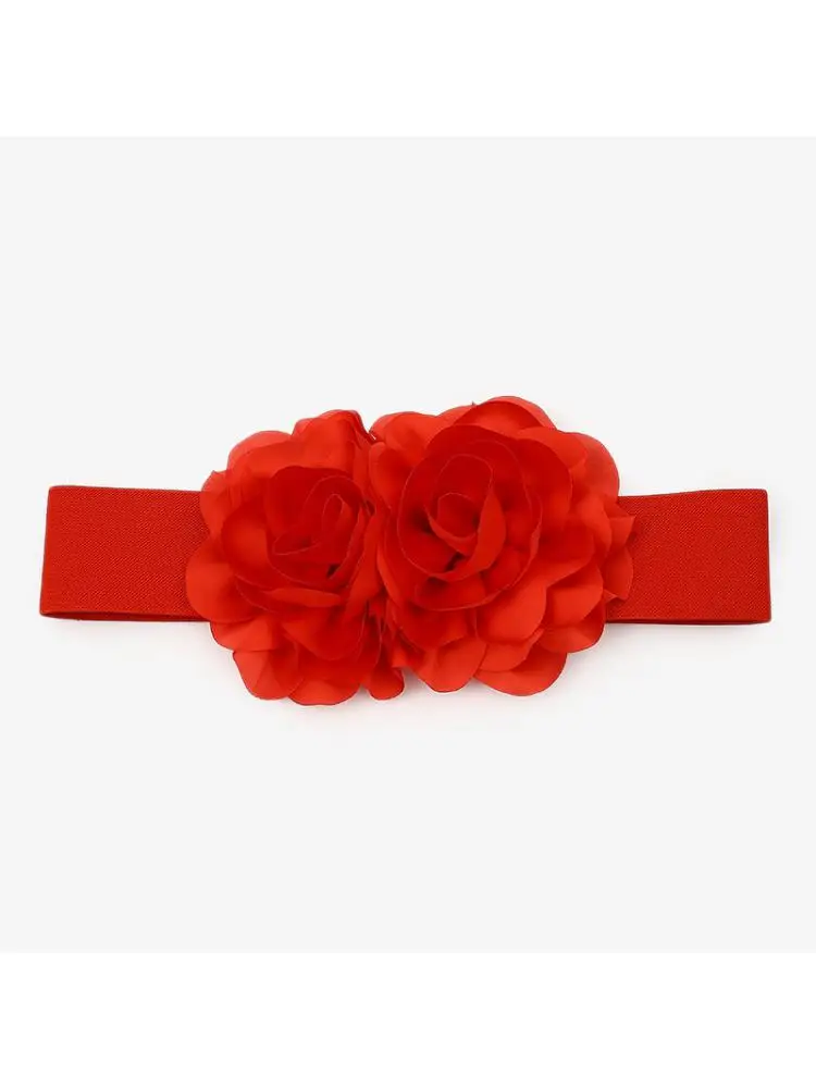 Ceinture élastique à fleurs rouges pour dames, décoration de taille, mode européenne et américaine, robe trempée, accessoires vestisenstissés, vert, 70x6cm