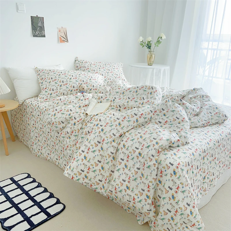 

3-Piece Bedding Cotton Nordic Pillowcase Breathable 4-Piece Comfortable Soft Sheet Flat Fitted Set Modern Duvet Cover Bed Hotel