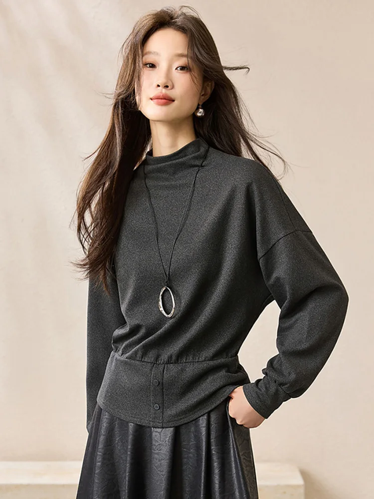 

Women's High Collar Sweatirt Slim Fit Batwing Sve Hoodie Winter Warm Top Unconal Waist-Cinching Ladies' Crew Ne