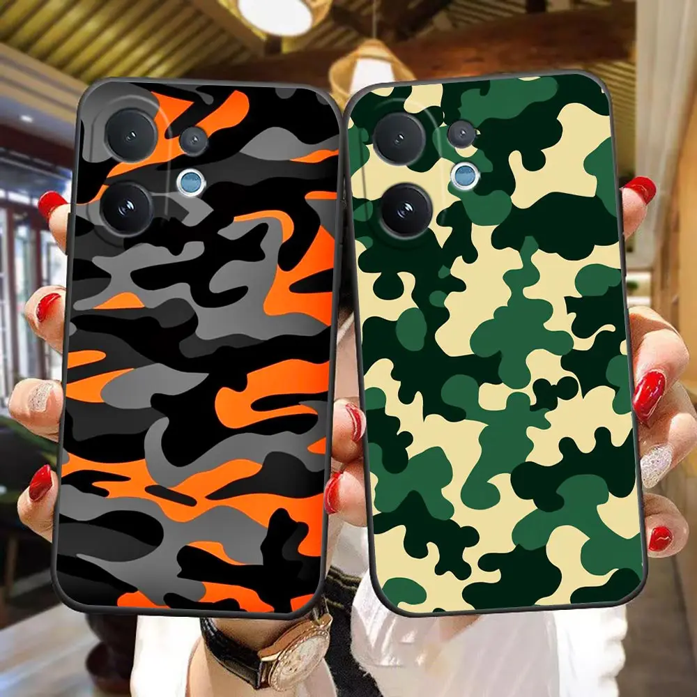 Phone Case For VIVO V70 V60 V50 V40 V20 V21 V23 V23E V25 V25E V27 V27E V29 V29E V30 TPU Case Cover Blue Green Orange Camouflage