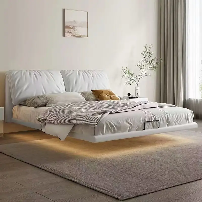 &*Factory Direct King Size French Design Queen Size Bed Frame Velvet Soft Bed for Home Cream Style Upholstered Bed