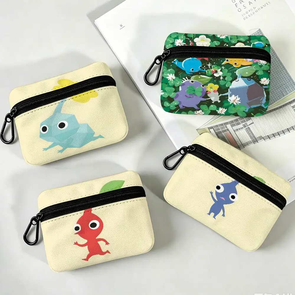 P-Pikmin-World Oxford Fabric Mini Coin Wallet Smooth Zipper Hanging Design Multi-use Small Storage Bag For Travel