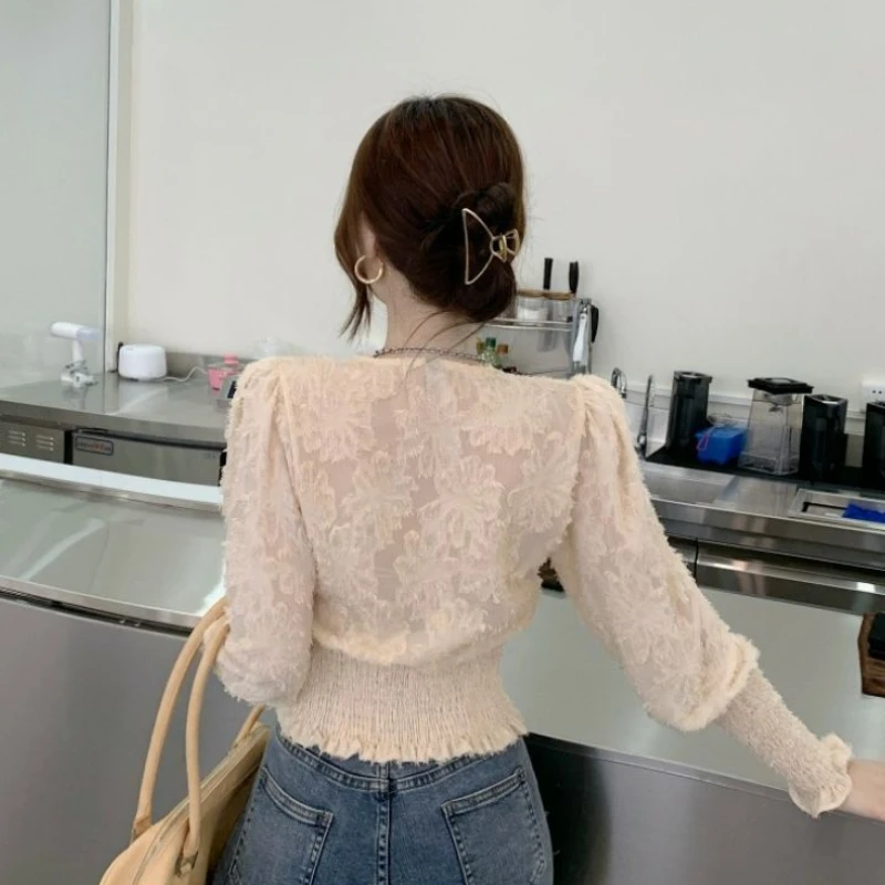 Shirts Women Spring Design V-neck Inner Lace Tops Aesthetic Harajuku Simple Fashion Daily Tender Chemise Femme All-match Classic