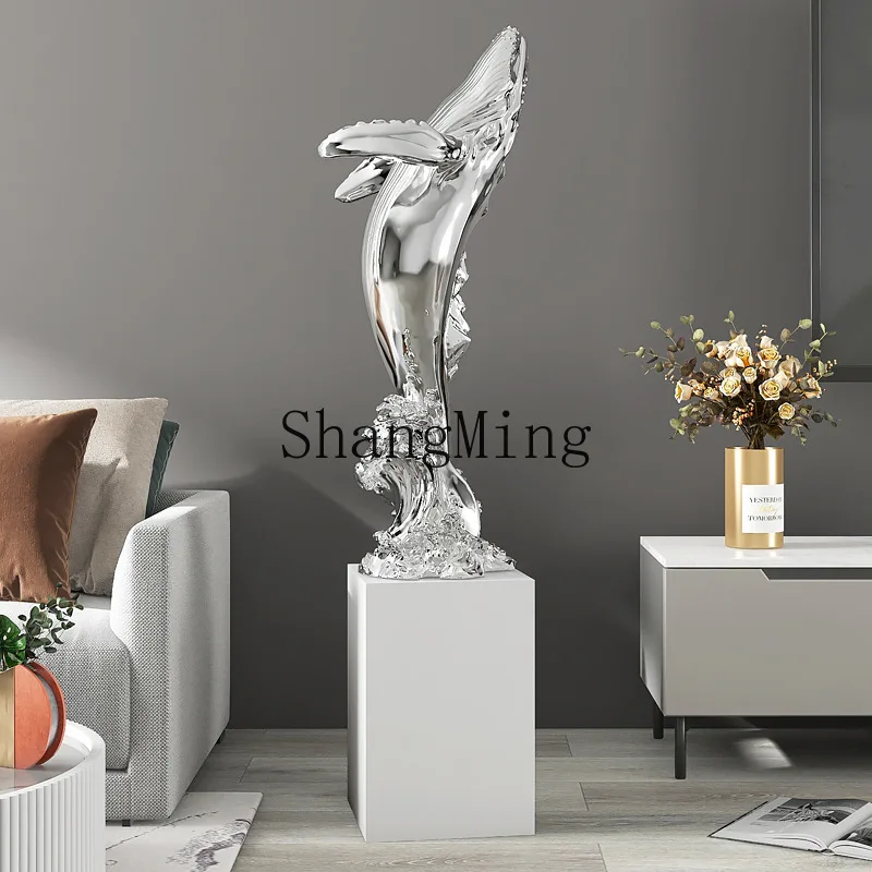 

ZYY living room large floor-to-ceiling entrance TV cabinet next to sofa decoration whale ornament