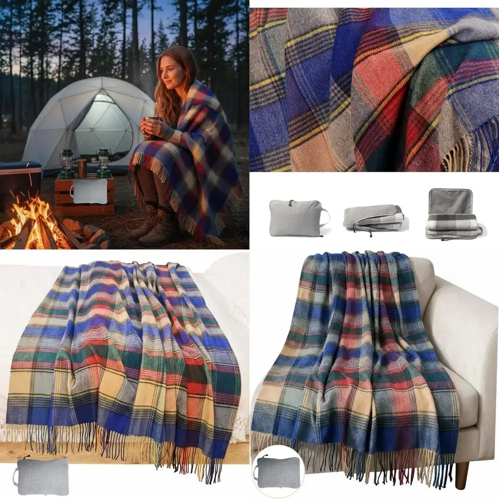 

Plaid Tartan 55x83 Wool Throw Blanket - Ideal for Camping, Couch, Travel (1.5lb)