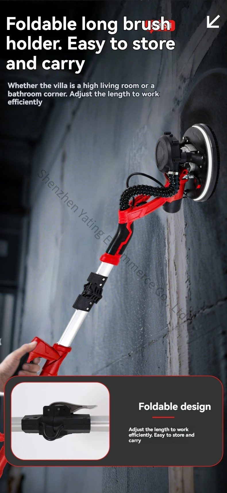 Wall Polishing Machine with Light, Self-priming Putty, Powder Wall Sandpaper Polishing Tool, Foldable  Small Sandpaper Machine