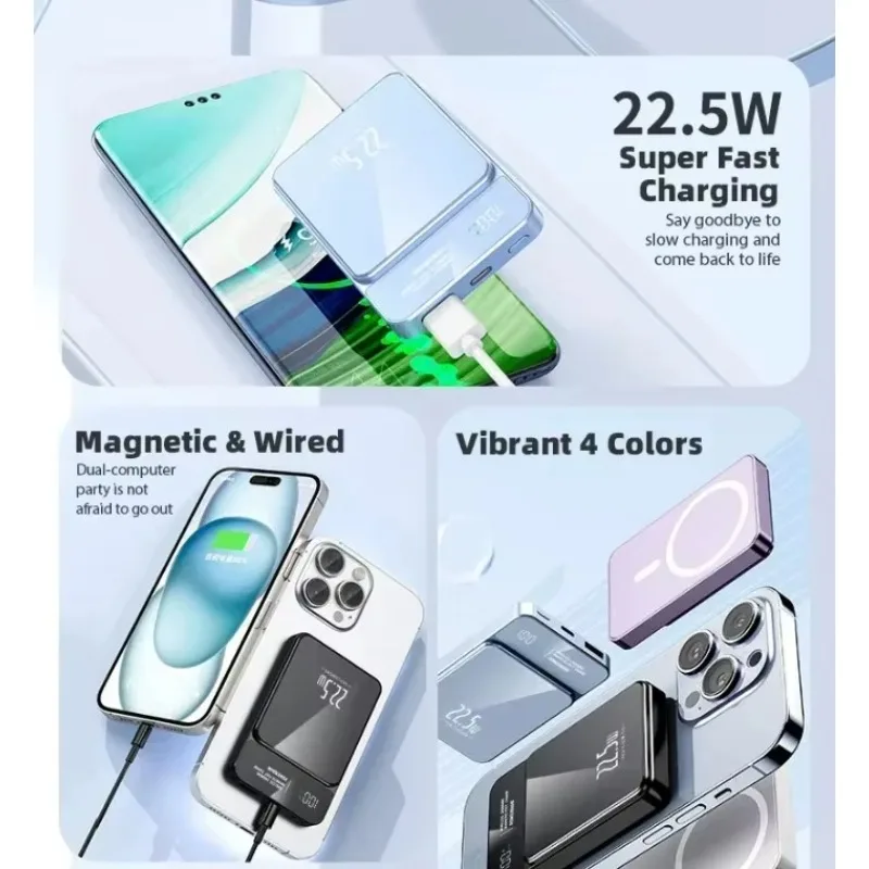 30000mAh Fast charging Magnetic 22.5W Wireless Small Portable Power Bank Emergency Power Supply For IPhone Huawei and Xiaomi