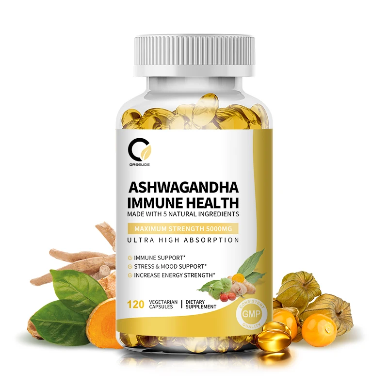 

Organic iherb Ashwagandha Root Capsule with Black Pepper, 5000mg, Natural Stress & Mood, Thyroid, and Immune Support Supplement