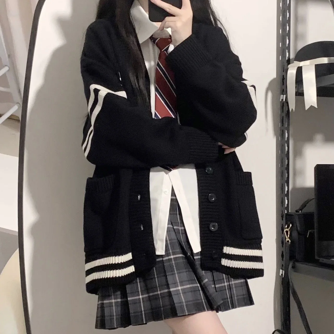 Women's School orm Sle JK Skirt Set Knitted Cardigan Sweater Coat Pleated Skirt Tee Piece Set Student Faion