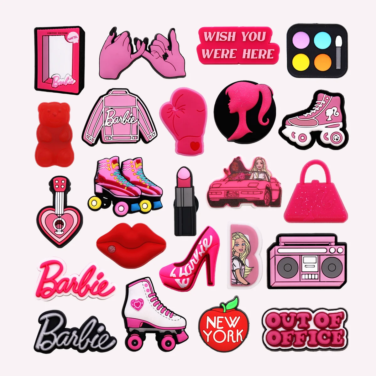 

MINISO 1pcs Pink Barbie PVC Shoe Charms for Slides Sandals Decorations Clog Pins Accessories for Girls Birthday Xmas Favor Gifts