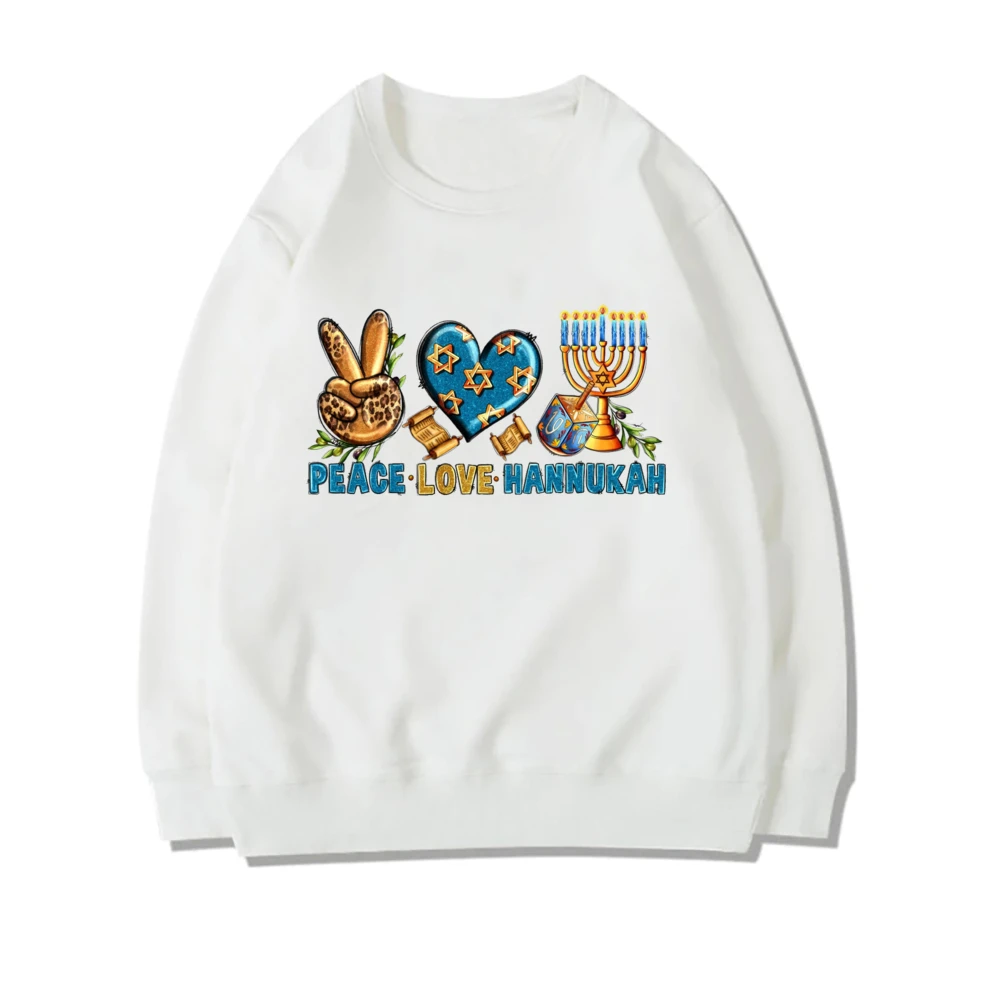 Peace Love Latkes Printed Jewish Sweatshirt Hapyy Hanukkah Female Hoodie Chanukah Women Outfit Winter Girls Long Sleeve Clohes