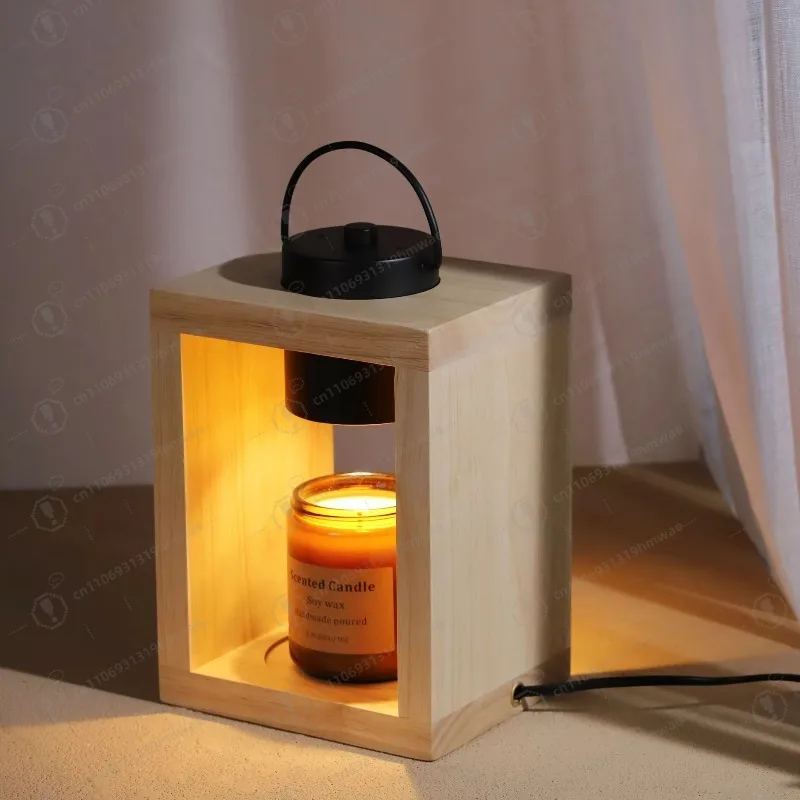 Home Decor Electric Candle Heating Light Wooden Base with Timer/Dimmer/Adjustable Glass and Metal Materials