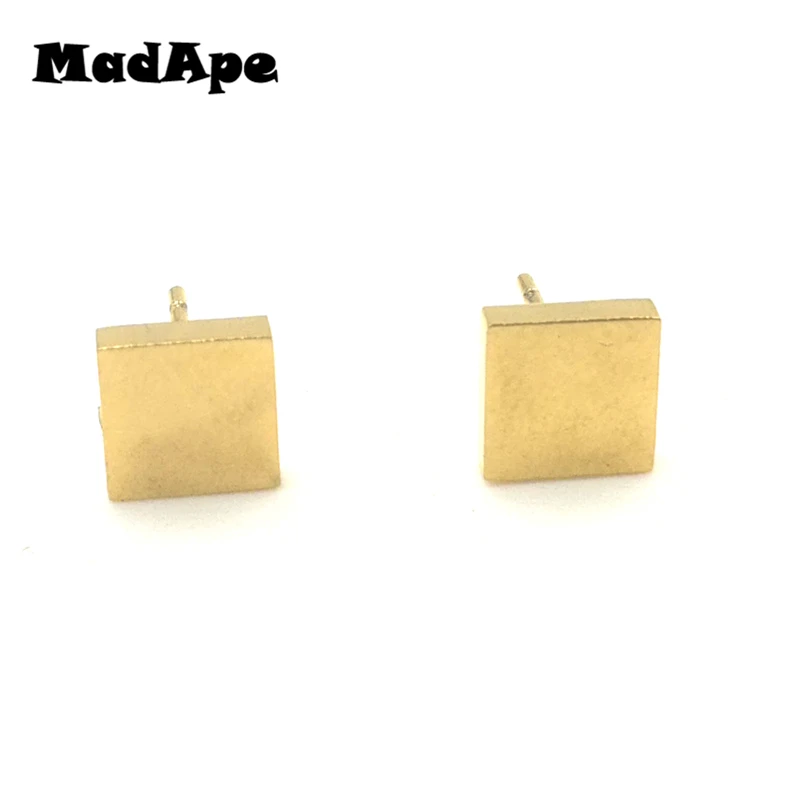 MadApe 316L Stainless Steel 8mm Square Stud Earrings Gold Color Never Fade For Women And Man Stud Earrings Couple Jewelry