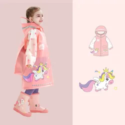 Children's Raincoat Cute Unicorn Poncho Rain Coat Jacket With Schoolbag Position Girls' Outdoor Waterproof Impermeable Rainwear