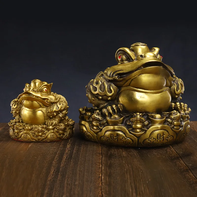 Brass Nine-Tailed Ornament Eight Directions Wealth-Attracting Golden Toad Living Room Office Opening Gift Copperware