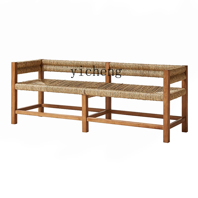 Handmade Straw Rope Woven Bench B & B Leisure Chair Solid Wood Bench