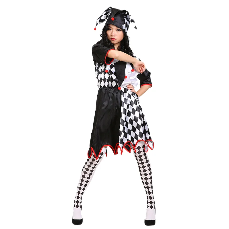 Costumes de Cosplay de Carnaval d'Halloween, Costume de Clown Drôle, Noir et Blanc, pour Couple Adulte Homme et Femme