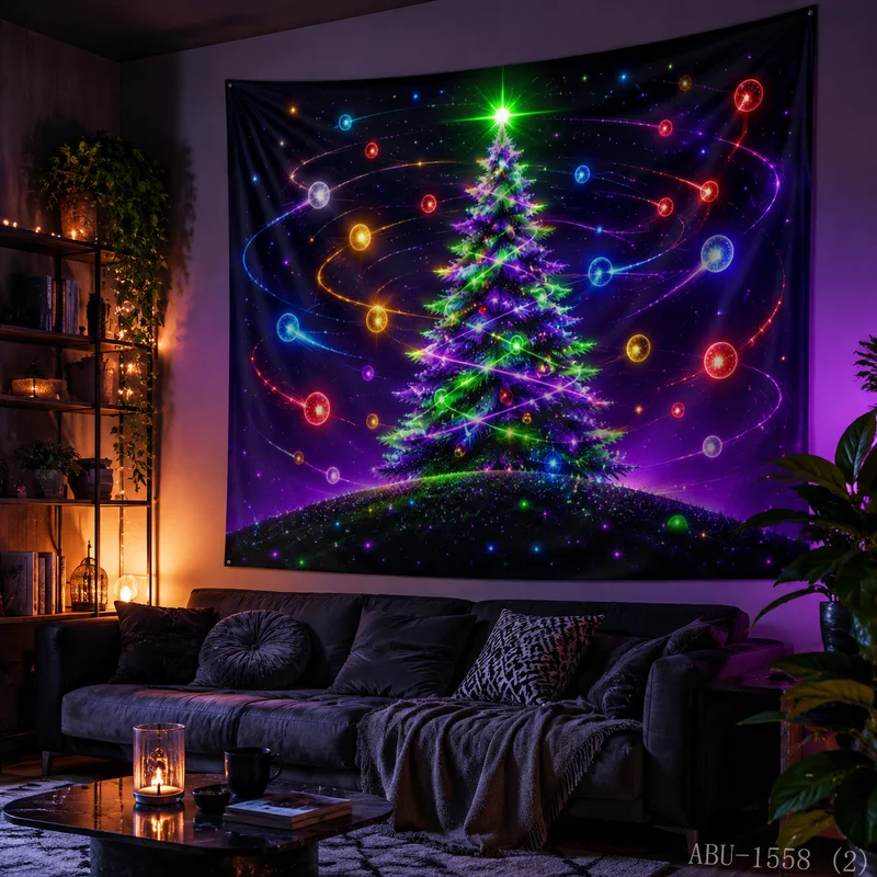VIKAMA Pink Blue Neon Spiral Light Strip Christmas Tree Christmas Tapestry Background Hanging Cloth Living Room Room Decoration